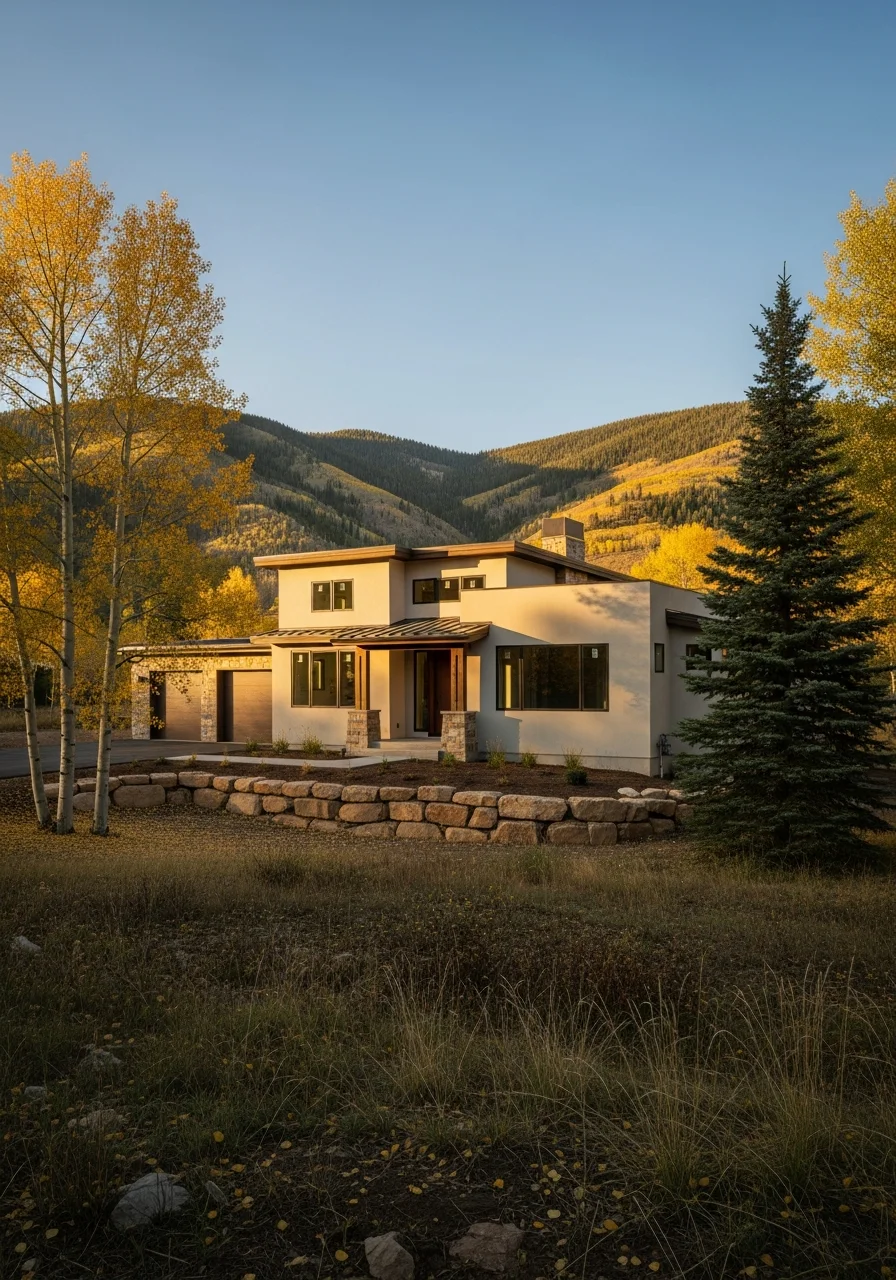 Residential home in Carbondale showing rural setting with mature landscaping, mountain backdrop, and natural terrain.