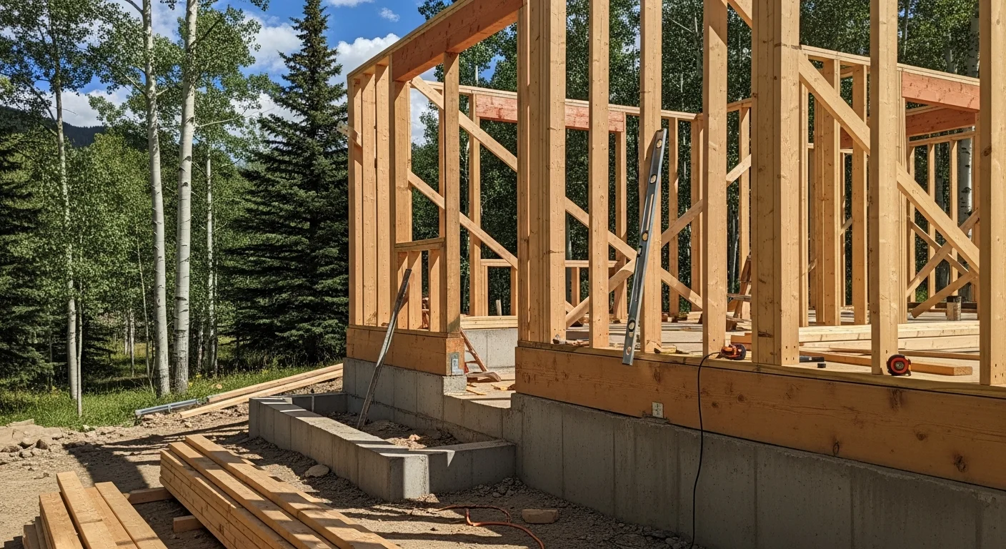 A finished home addition on a mountain residential property in the Roaring Fork Valley, showing a new primary suite wing with matching exterior siding and roofline connected to the original structure. The addition sits on a sloped lot with natural landscaping and mountain terrain visible in the background.